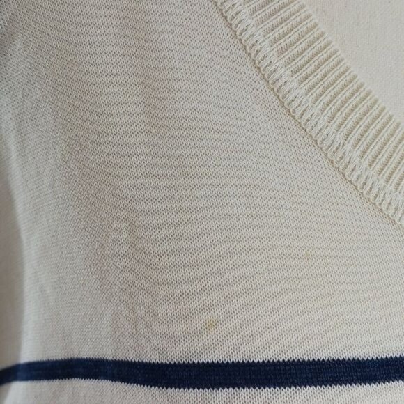 Talbots Sweater Womens Size M Ivory Navy Blue Striped V-Neck Lightweight - Picture 3 of 7